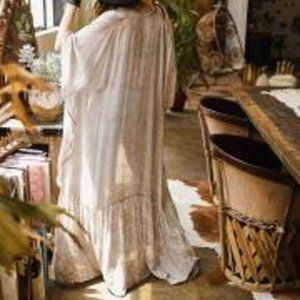 Boho Gypsy Kimono Duster Jacket in Light Grey Tall Size